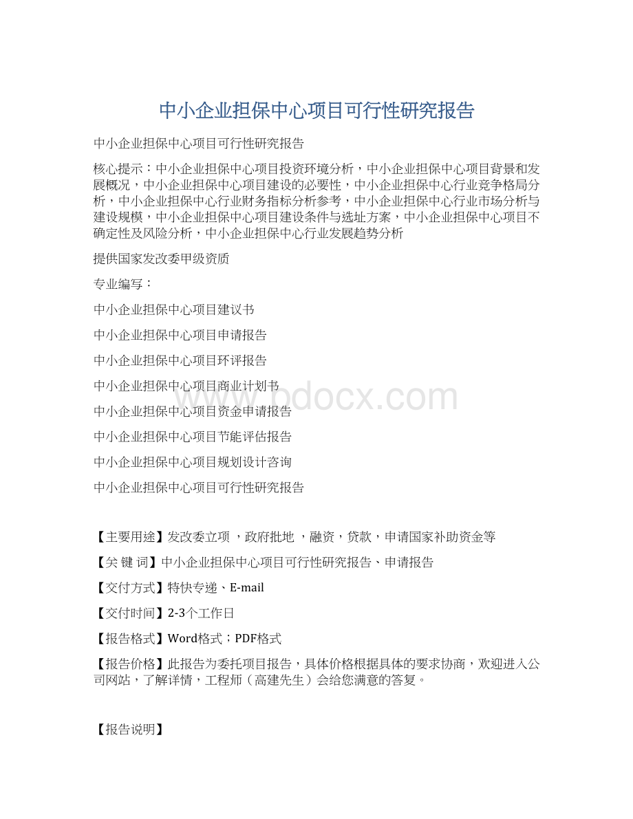 中小企业担保中心项目可行性研究报告.docx