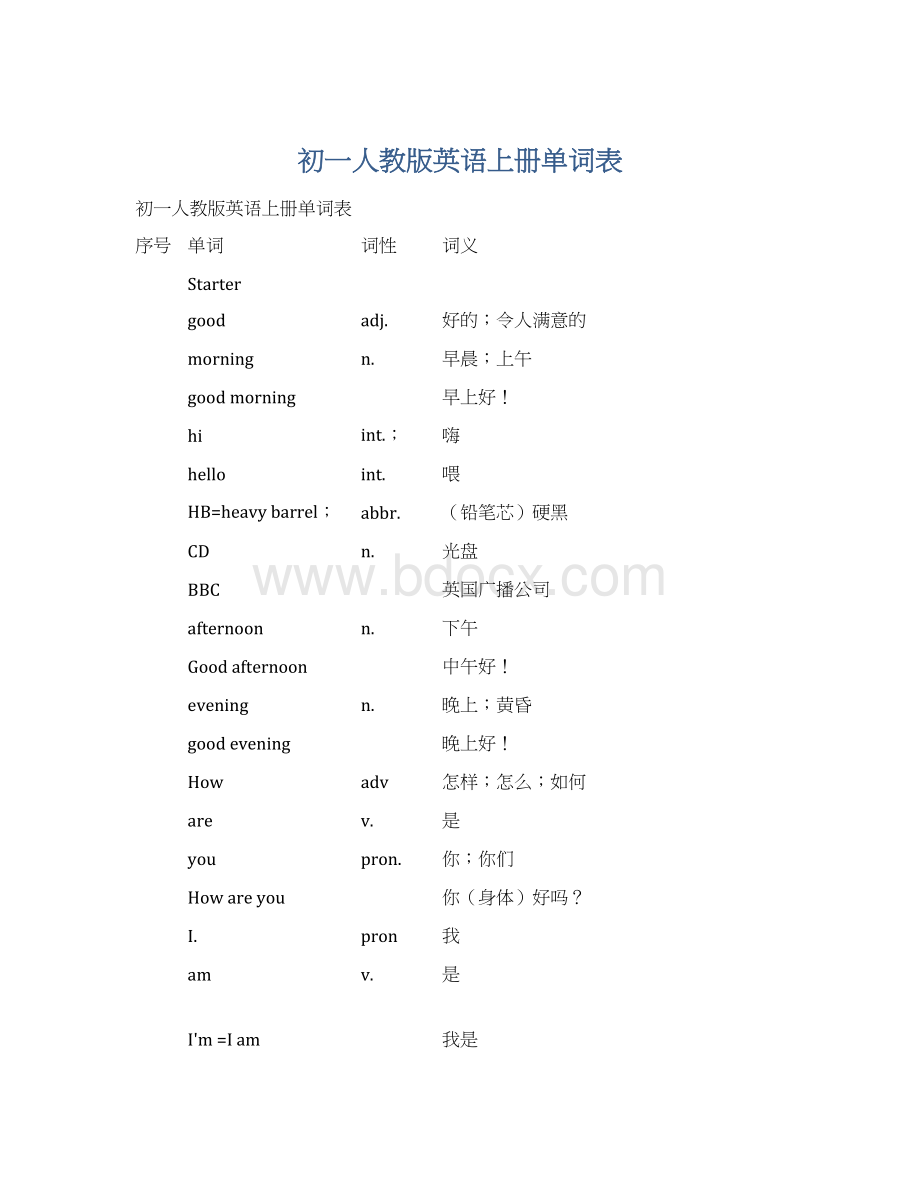 初一人教版英语上册单词表Word格式文档下载.docx_第1页