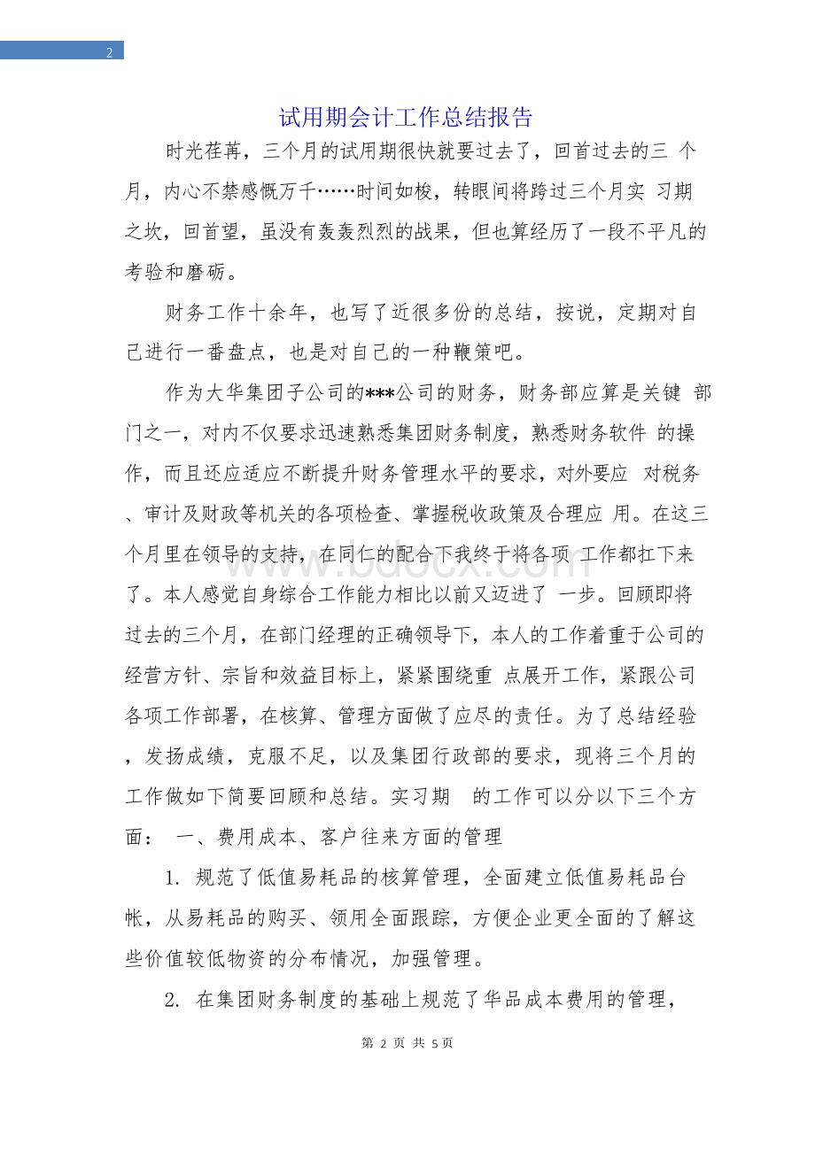 试用期会计工作总结报告Word文档格式.docx_第2页