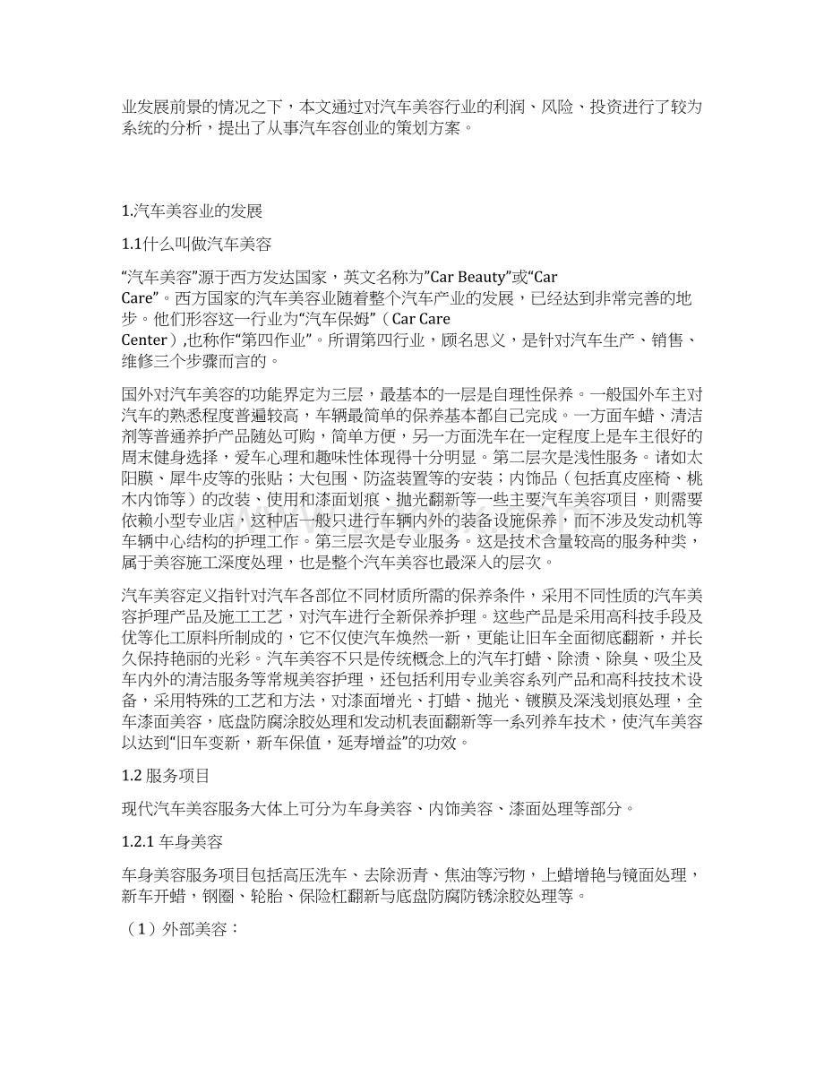 汽车美容护理行业创业项目可行性策划书.docx_第3页