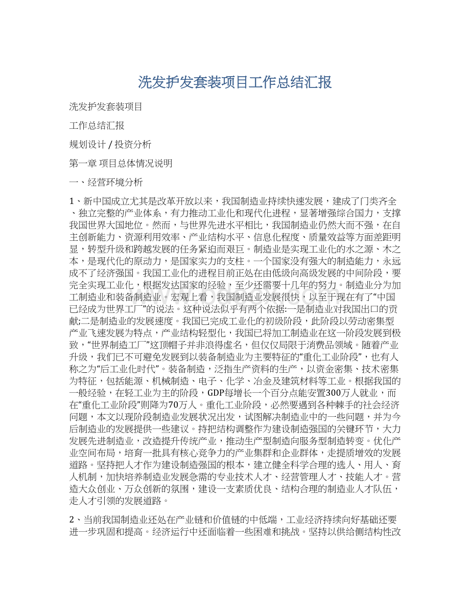 洗发护发套装项目工作总结汇报文档格式.docx_第1页