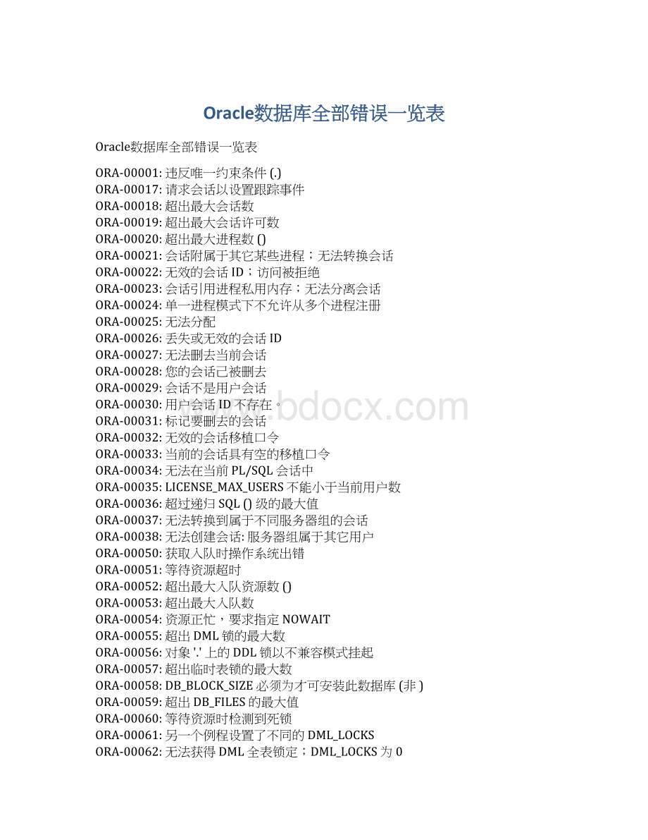 Oracle数据库全部错误一览表.docx_第1页