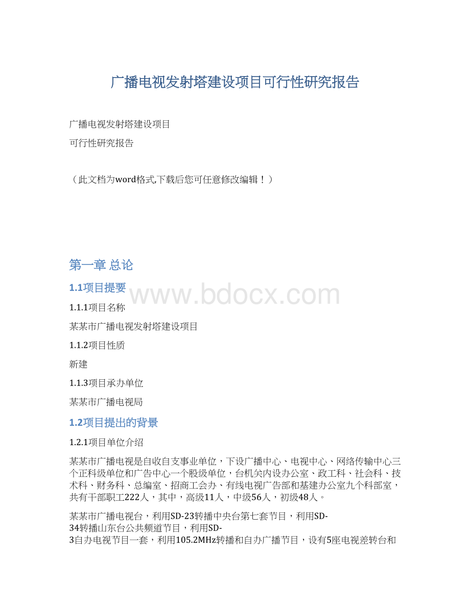 广播电视发射塔建设项目可行性研究报告.docx_第1页