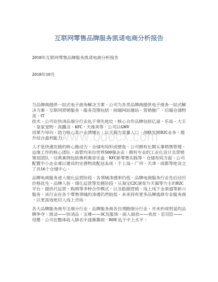 互联网零售品牌服务凯诺电商分析报告Word格式文档下载.docx_第1页