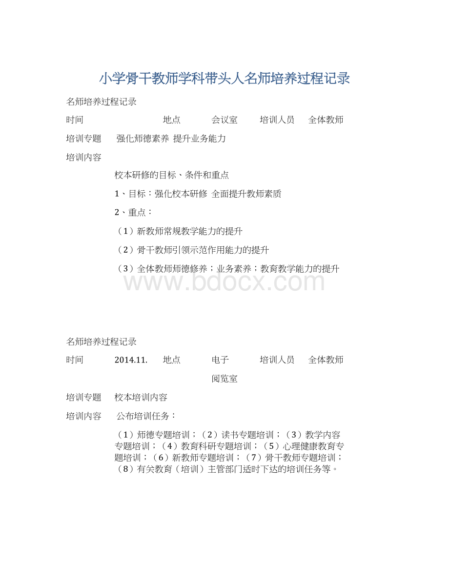 小学骨干教师学科带头人名师培养过程记录Word文档下载推荐.docx