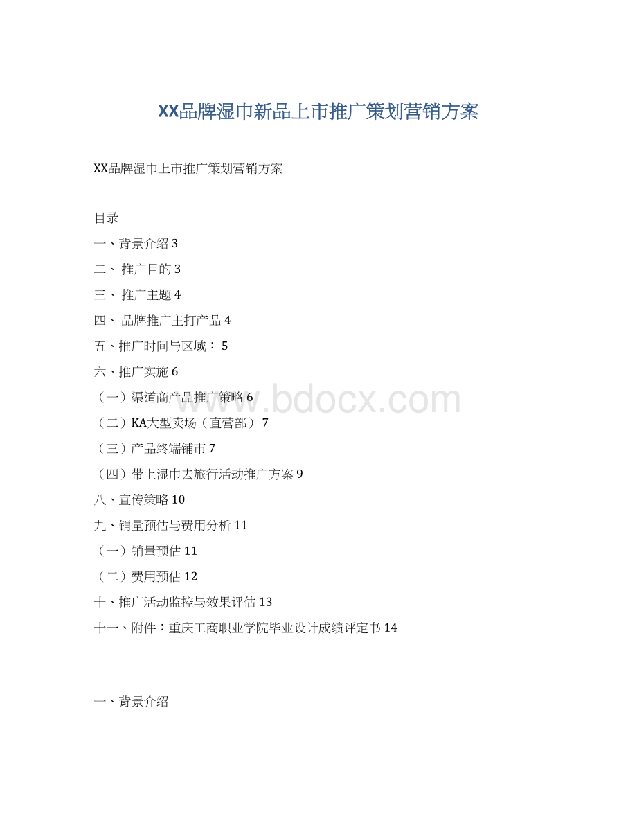 XX品牌湿巾新品上市推广策划营销方案.docx_第1页