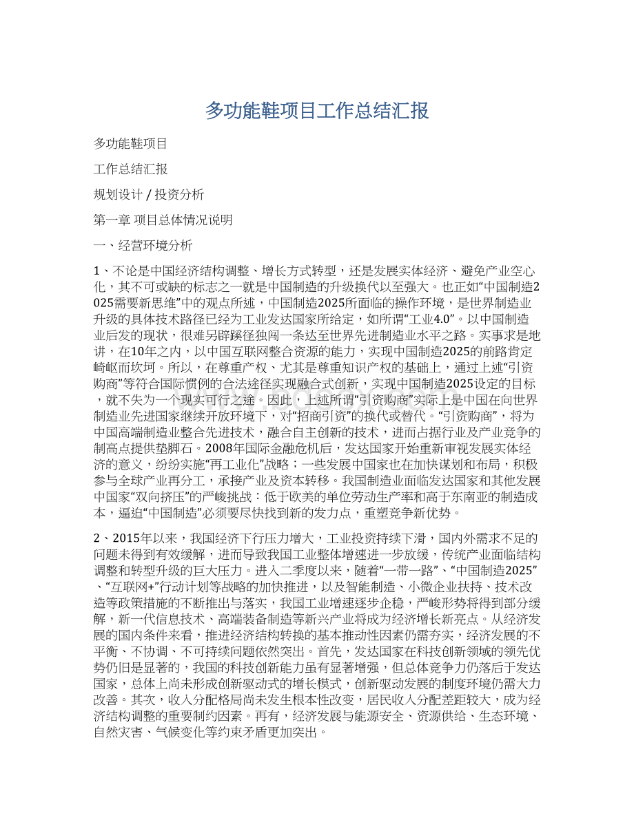 多功能鞋项目工作总结汇报Word文件下载.docx_第1页