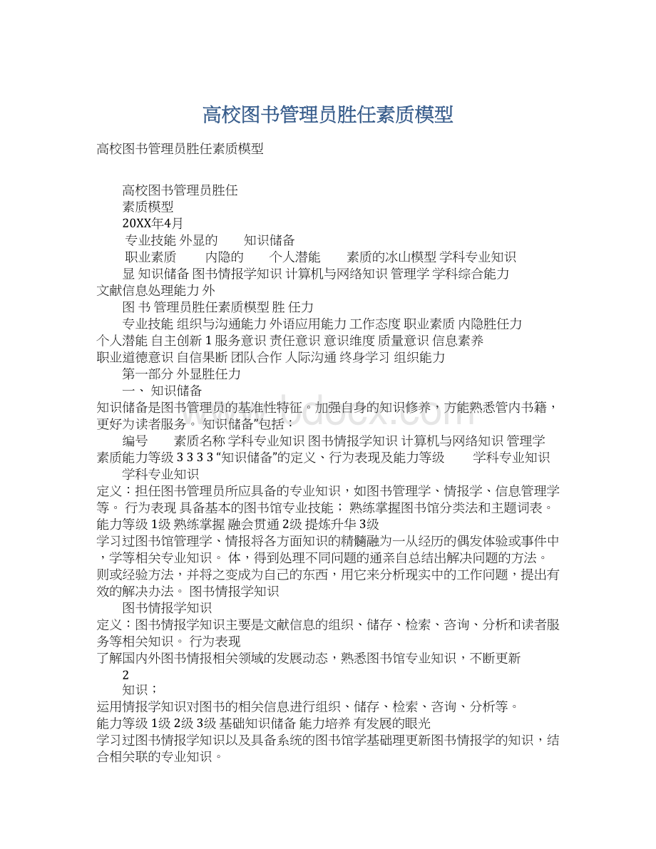 高校图书管理员胜任素质模型.docx