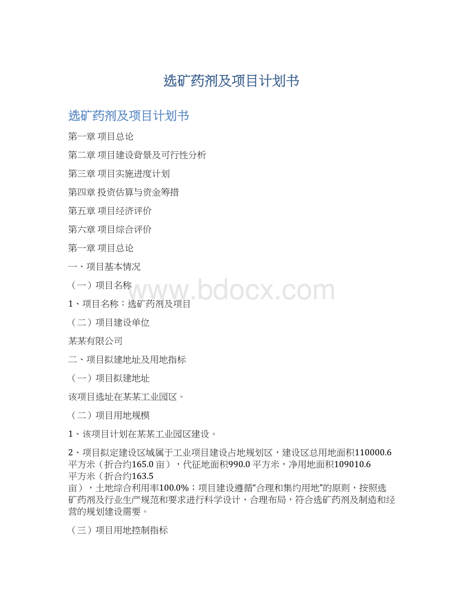 选矿药剂及项目计划书Word格式文档下载.docx