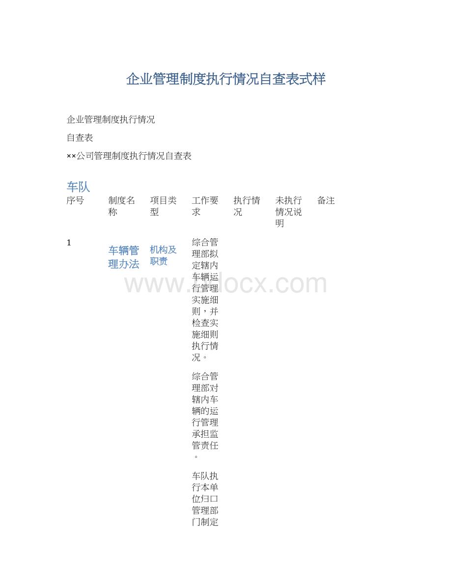 企业管理制度执行情况自查表式样.docx_第1页