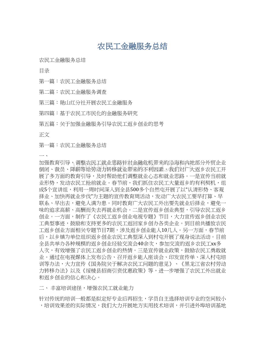 农民工金融服务总结.docx