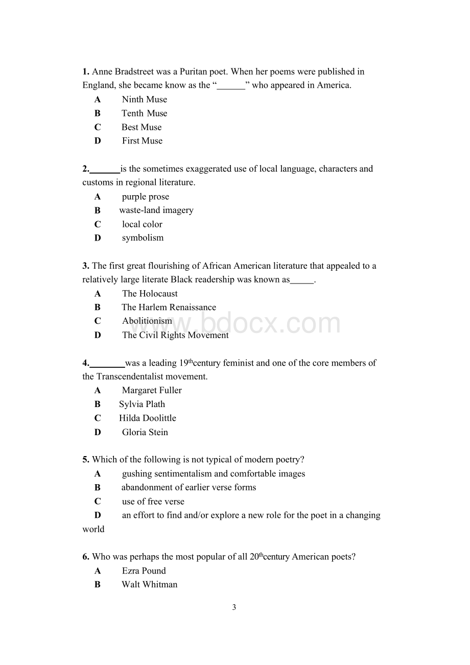 美国文学 期末考试试卷及答案 精品.docx_第3页