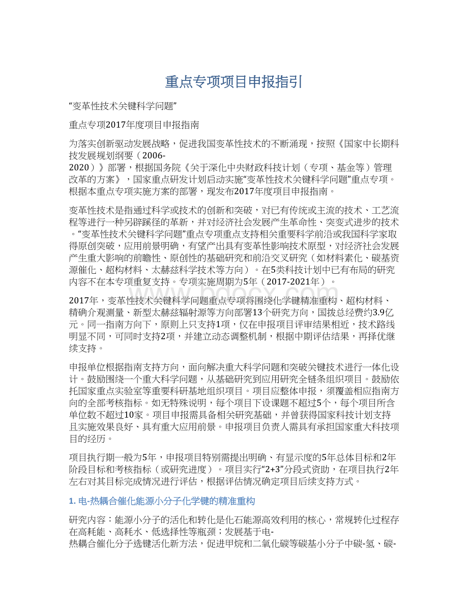 重点专项项目申报指引.docx