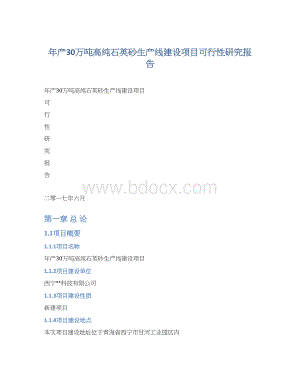 年产30万吨高纯石英砂生产线建设项目可行性研究报告.docx