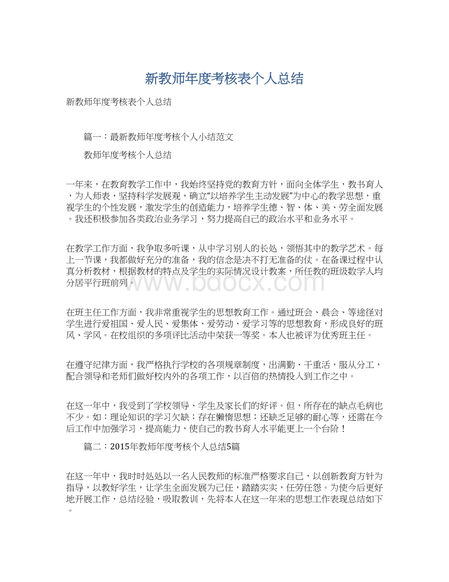 新教师年度考核表个人总结.docx