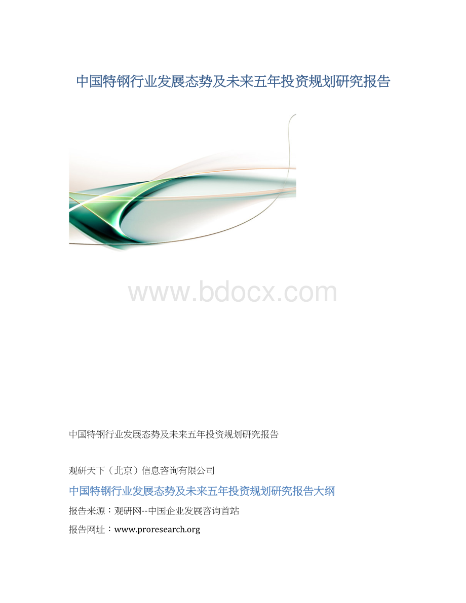 中国特钢行业发展态势及未来五年投资规划研究报告Word文档格式.docx