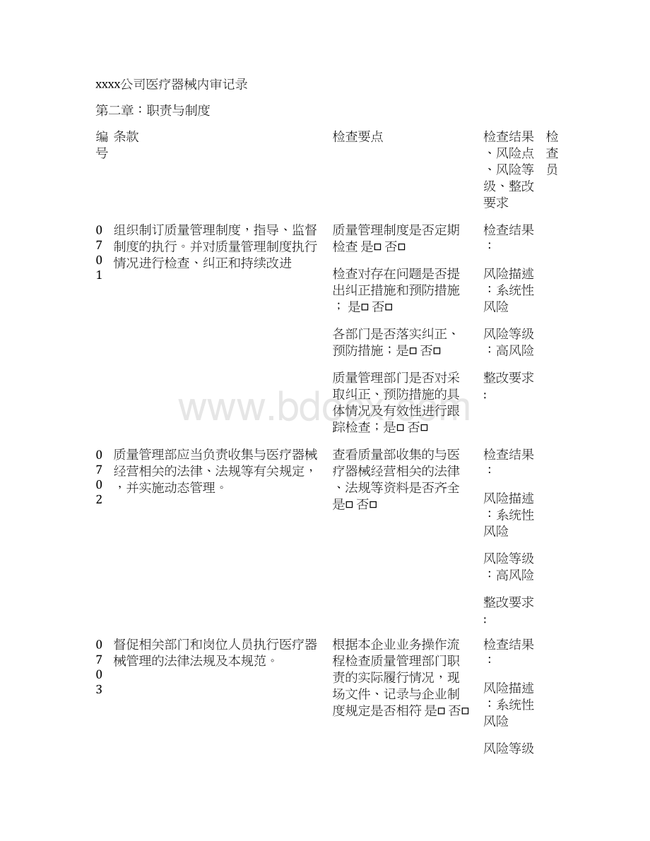 医疗器械内审记录表格Word文档格式.docx_第3页