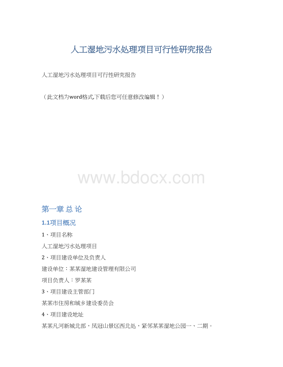 人工湿地污水处理项目可行性研究报告.docx