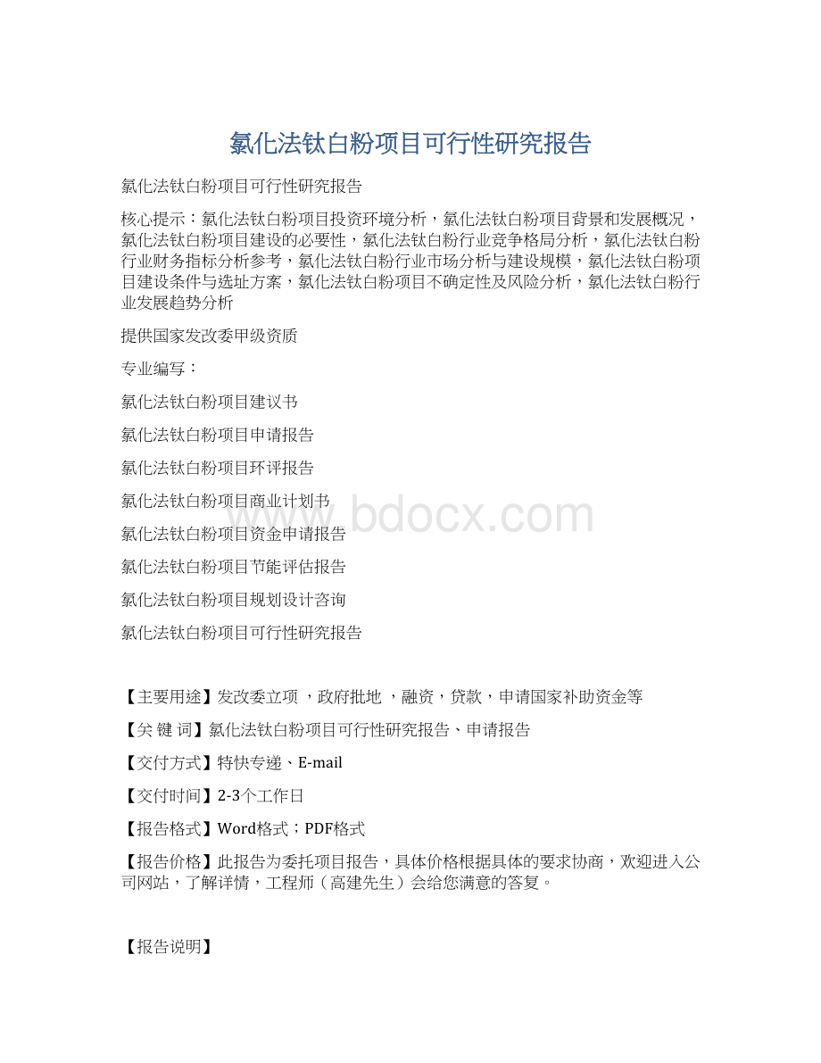 氯化法钛白粉项目可行性研究报告.docx_第1页