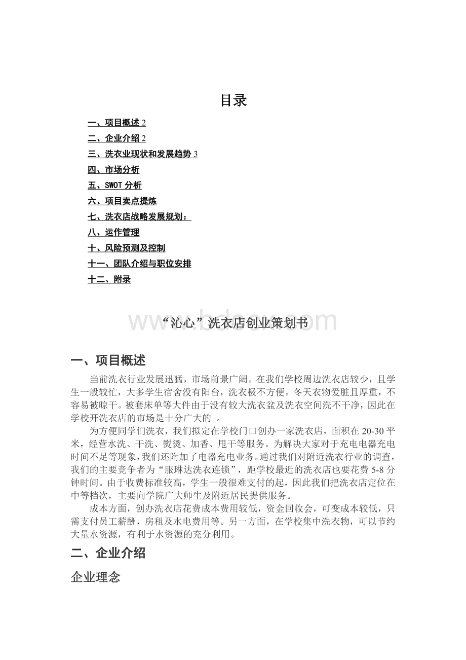 沁心洗衣店创业商业计划书Word文档下载推荐.docx_第2页