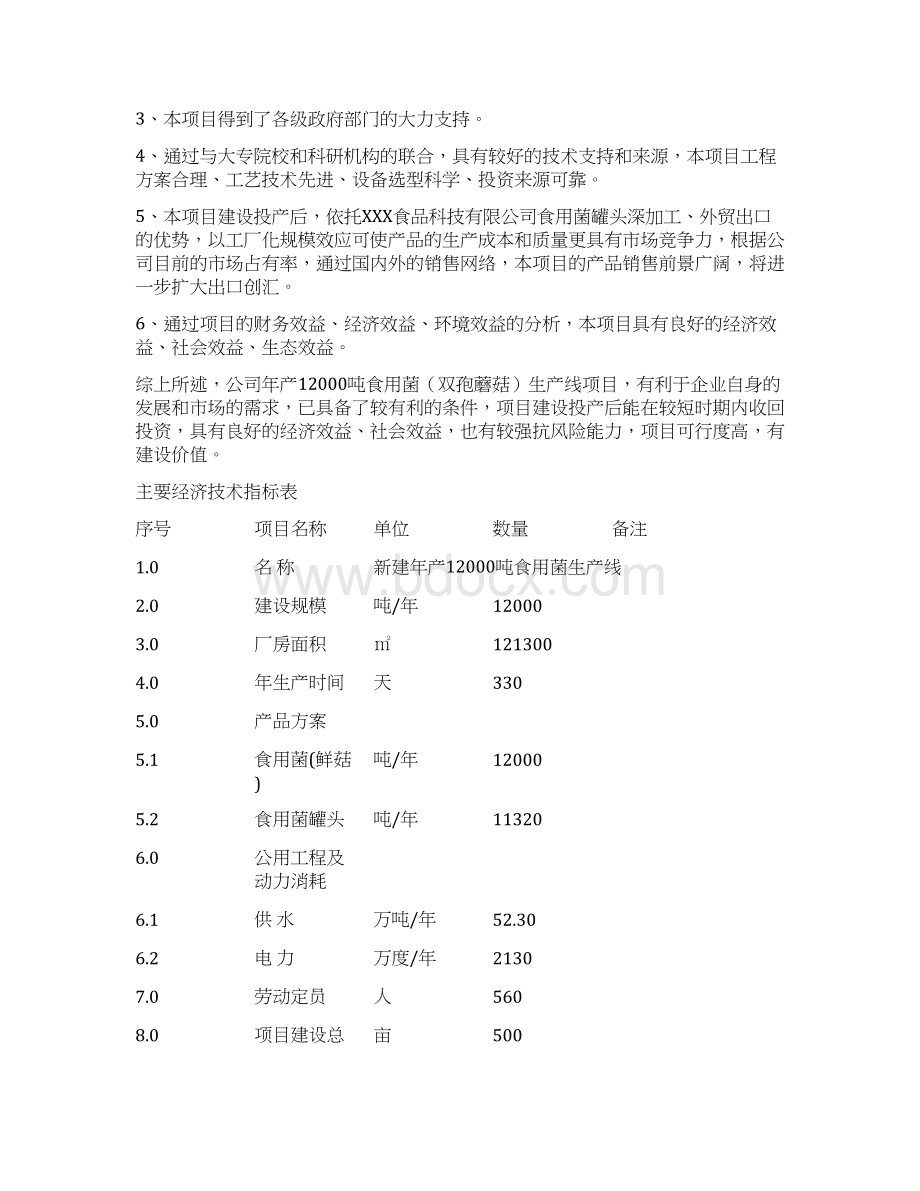 精编完整版双孢食用菌工业化生产建设项目可研报告Word格式.docx_第3页