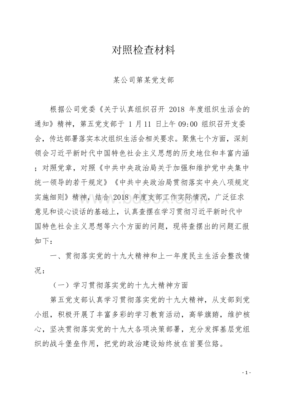 2019年党支部对照检查发言材料 已通过审核.docx