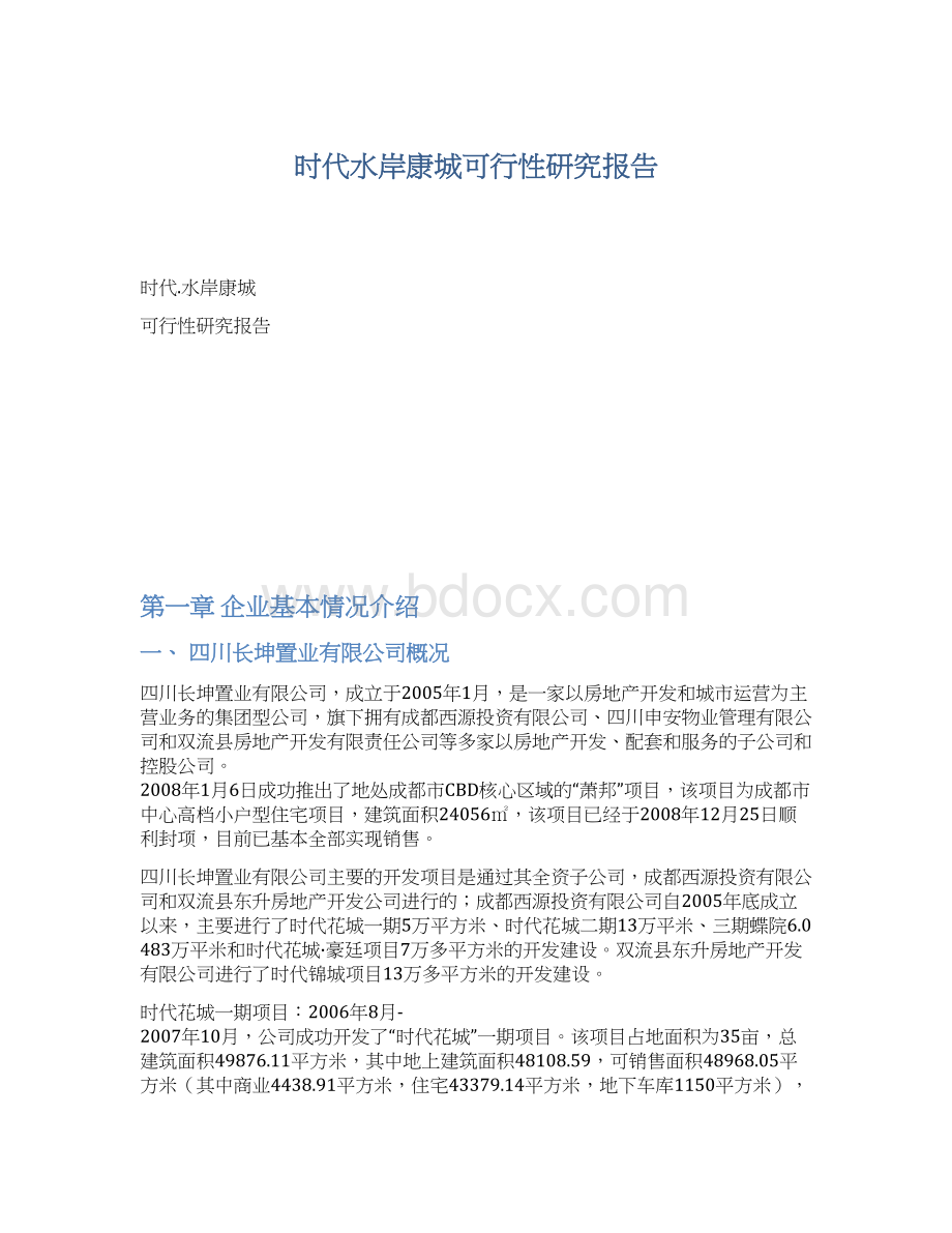 时代水岸康城可行性研究报告Word文档下载推荐.docx