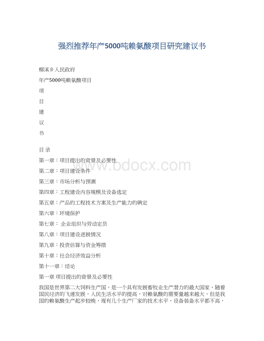 强烈推荐年产5000吨赖氨酸项目研究建议书.docx