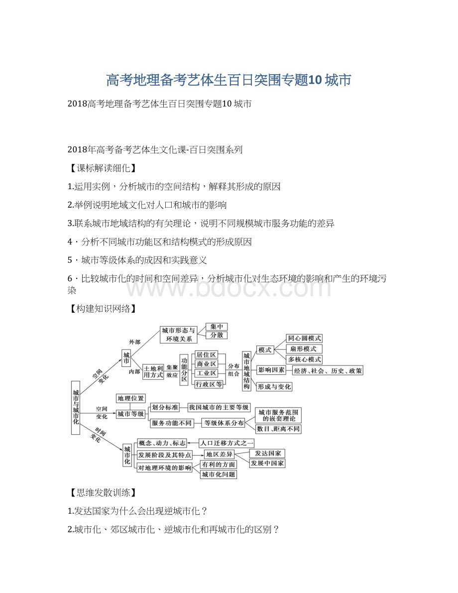 高考地理备考艺体生百日突围专题10城市.docx