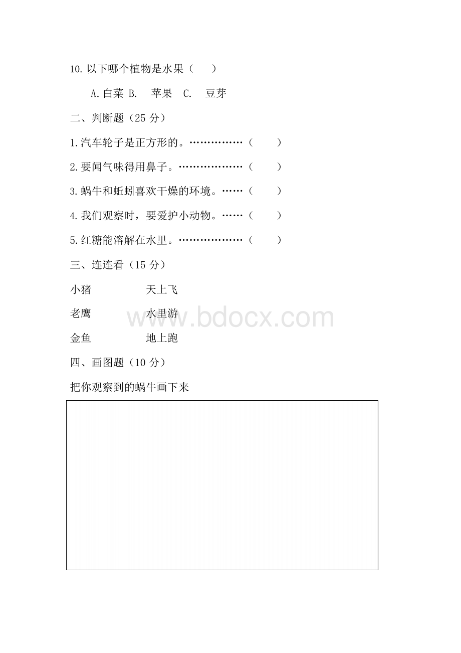 教科版科学一年级下册期末测试卷及答案A4纸.docx_第2页