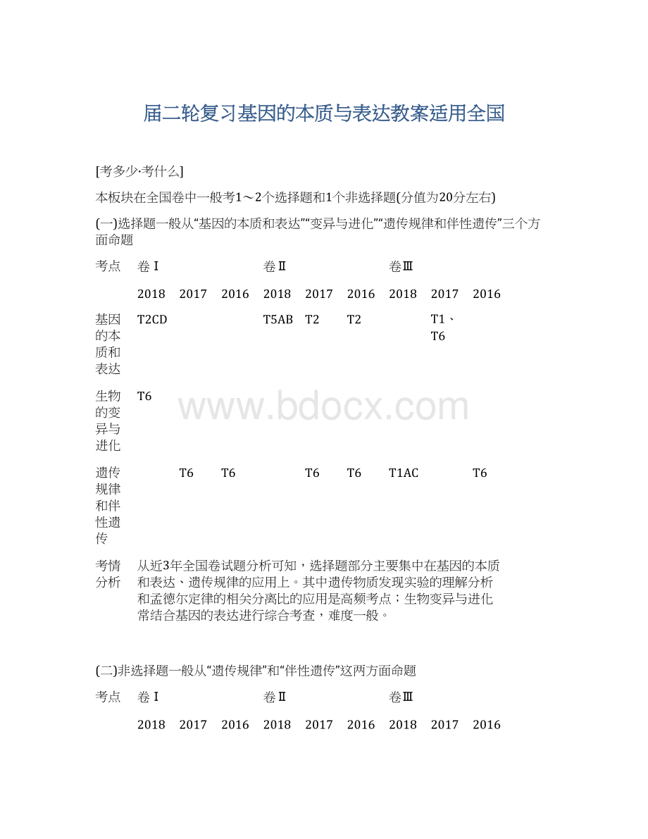 届二轮复习基因的本质与表达教案适用全国Word格式.docx_第1页