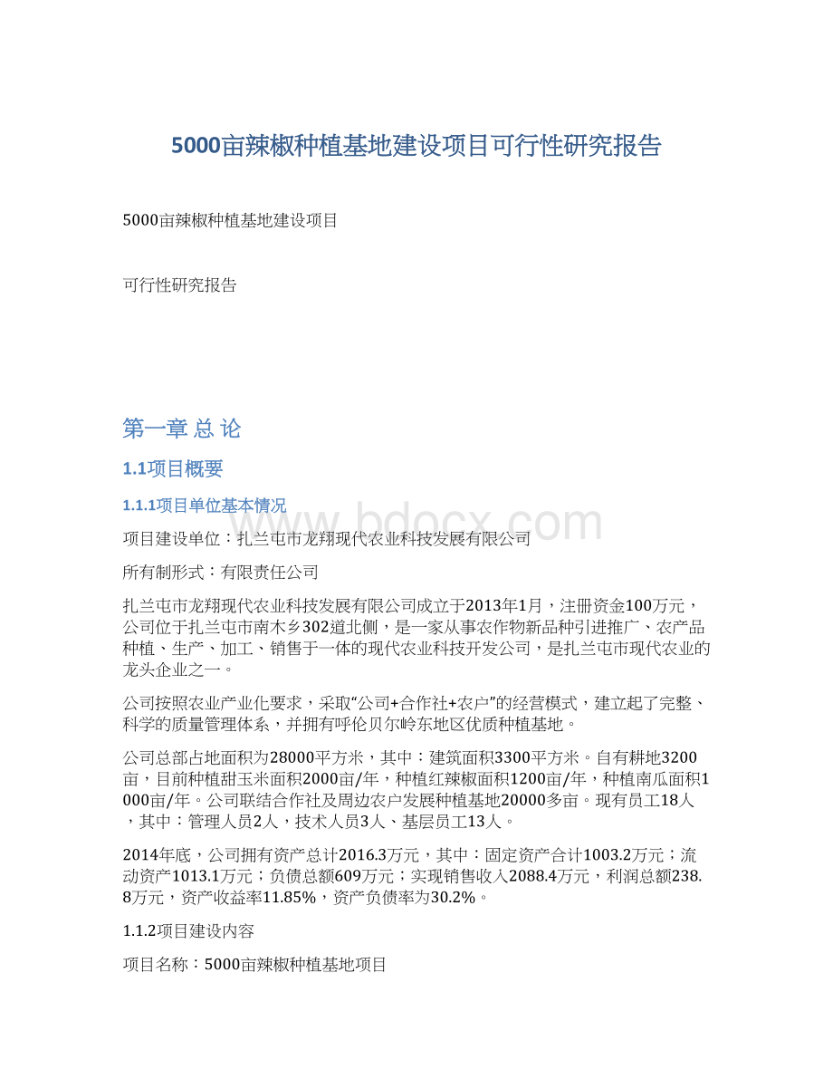 5000亩辣椒种植基地建设项目可行性研究报告Word文件下载.docx_第1页