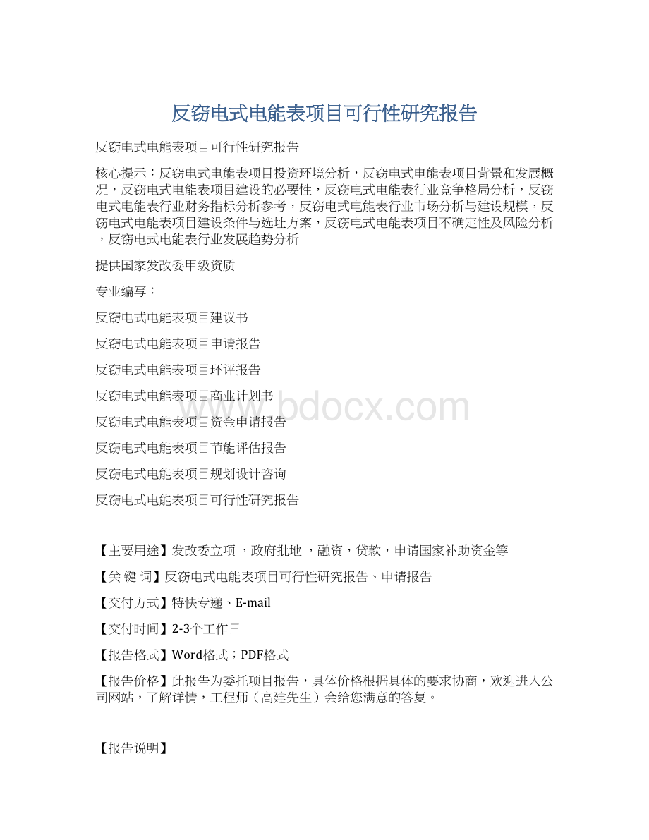 反窃电式电能表项目可行性研究报告Word文档格式.docx