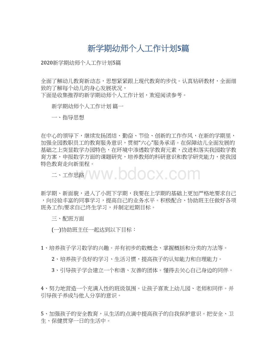 新学期幼师个人工作计划5篇.docx_第1页