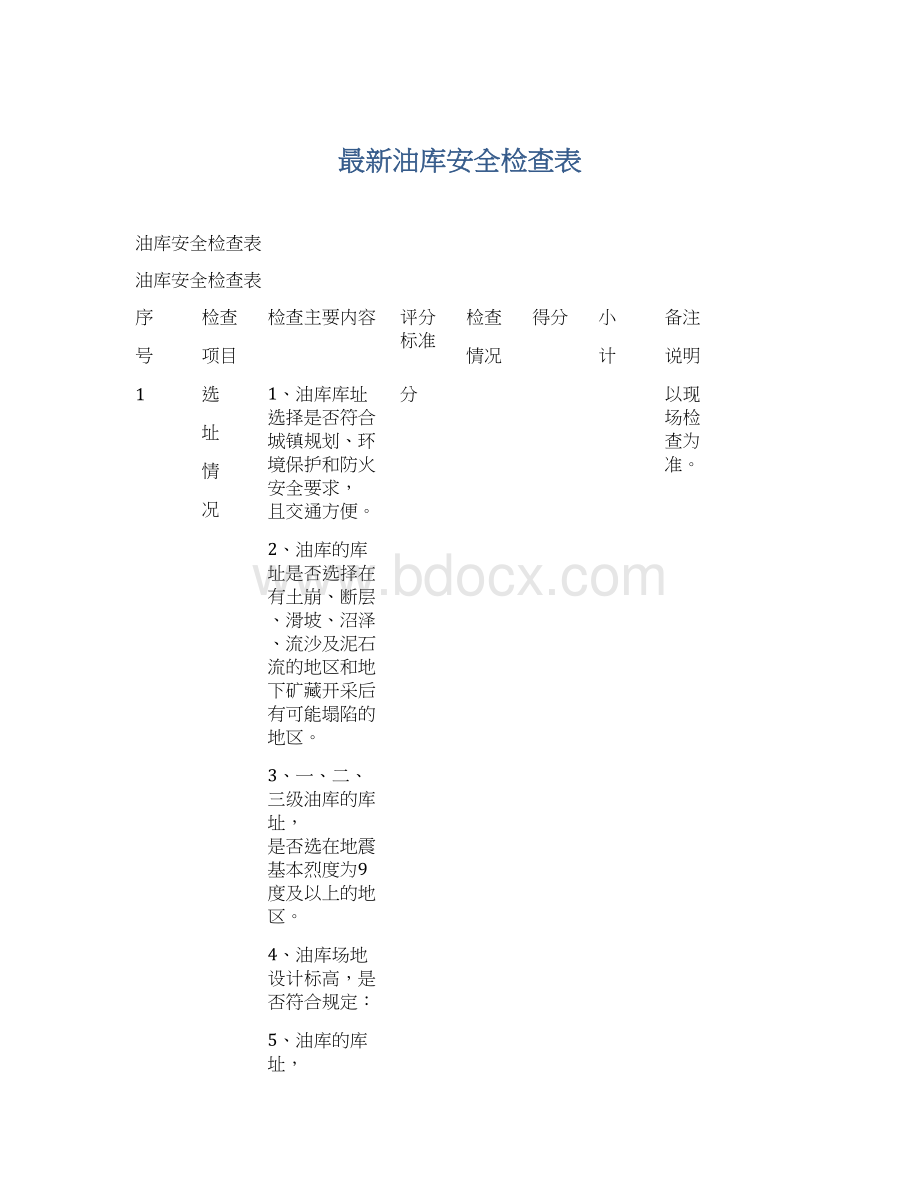 最新油库安全检查表.docx