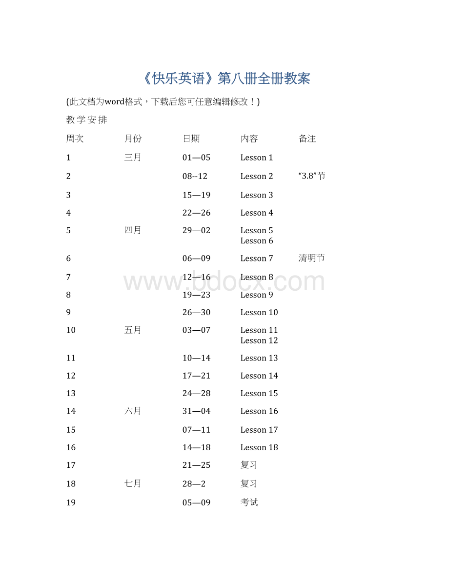 《快乐英语》第八册全册教案Word文档下载推荐.docx