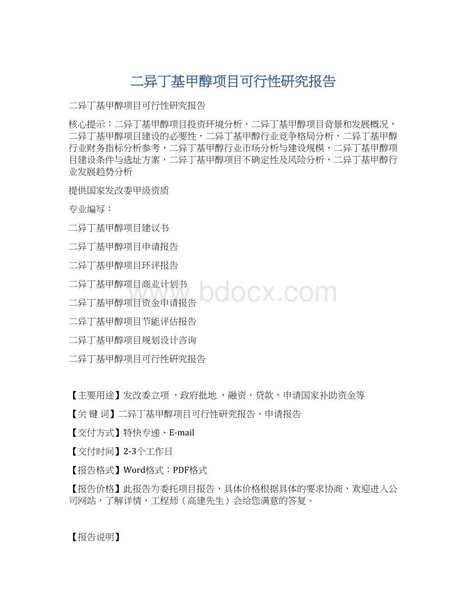 二异丁基甲醇项目可行性研究报告.docx_第1页