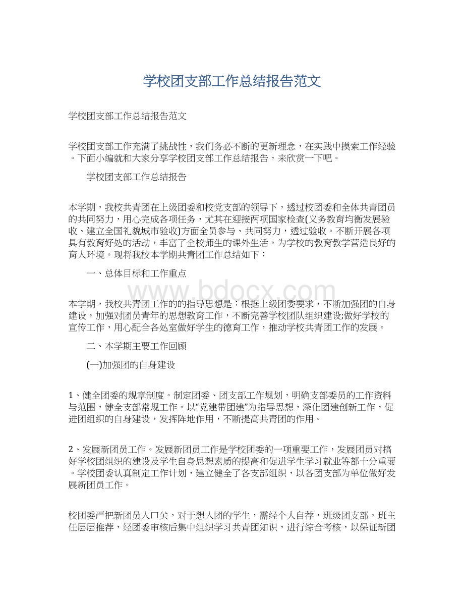 学校团支部工作总结报告范文.docx_第1页