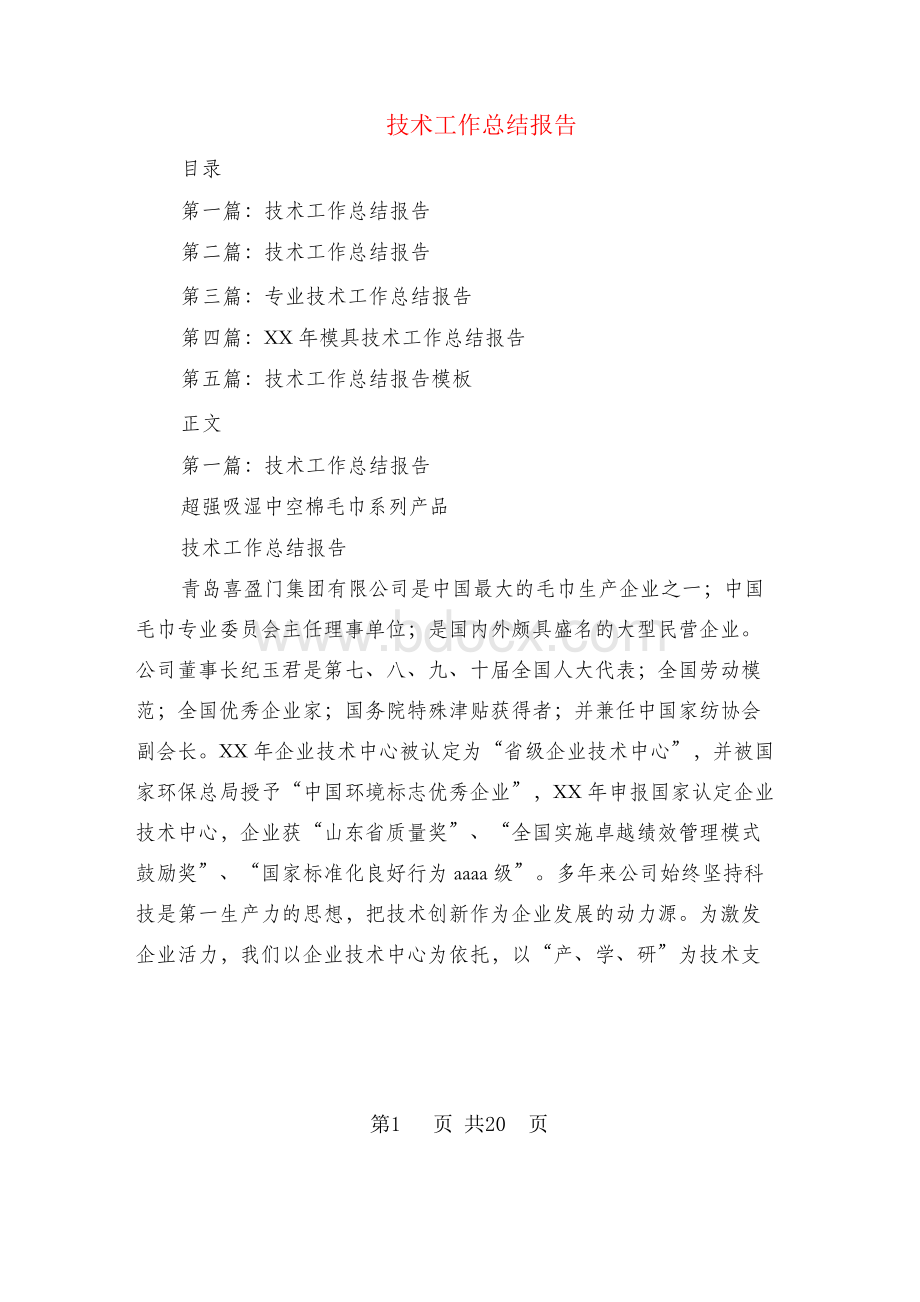 技术工作总结报告(多篇范文).docx