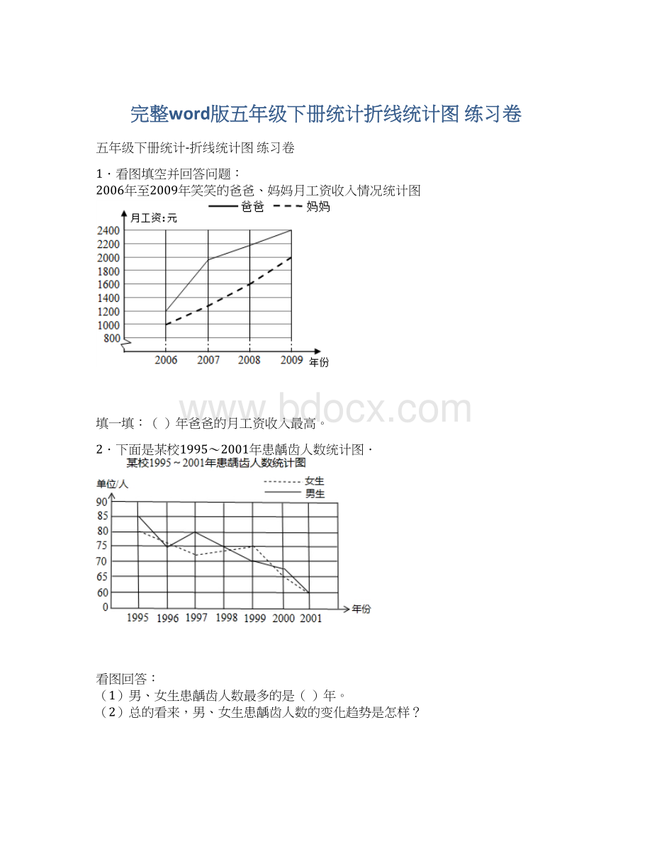 完整word版五年级下册统计折线统计图 练习卷.docx