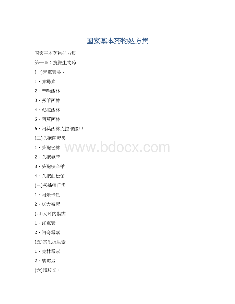 国家基本药物处方集Word下载.docx