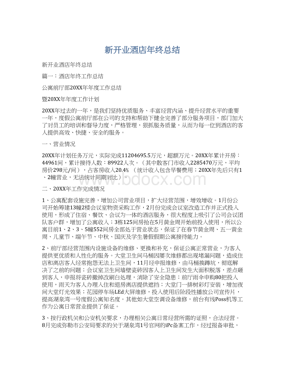 新开业酒店年终总结.docx