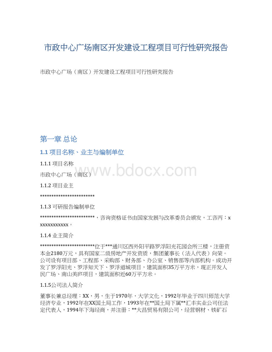 市政中心广场南区开发建设工程项目可行性研究报告.docx_第1页