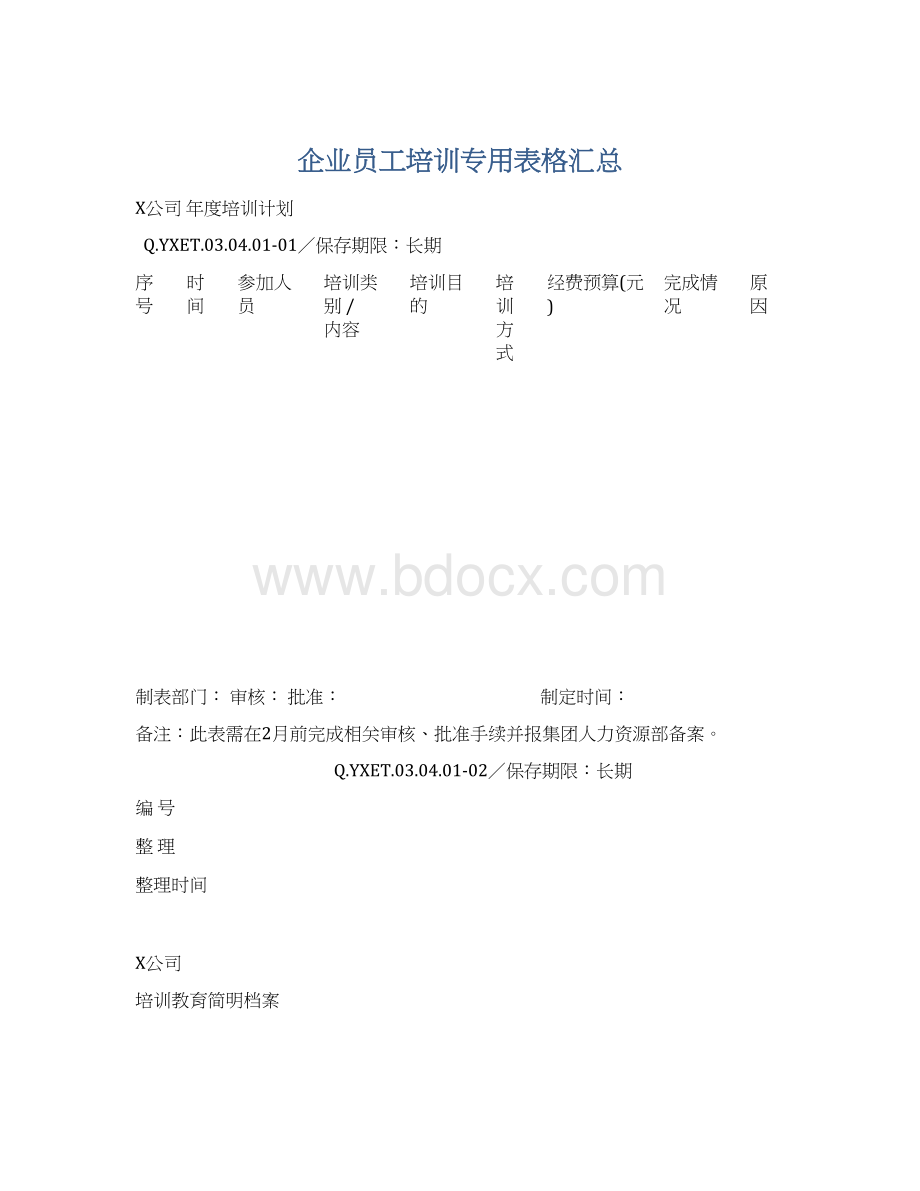 企业员工培训专用表格汇总Word下载.docx