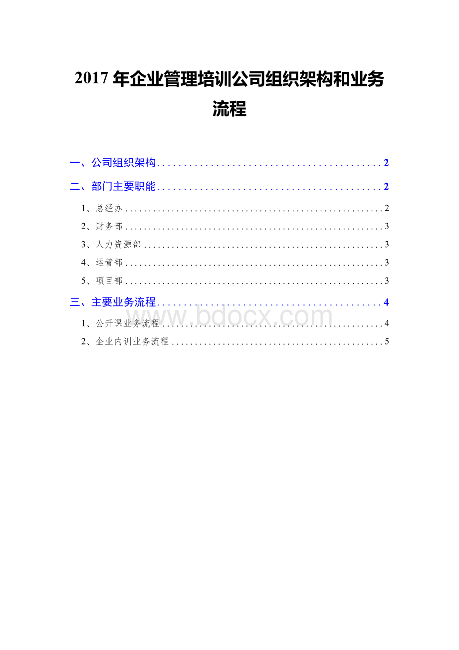 2017年企业管理培训公司组织架构和业务流程.docx_第1页