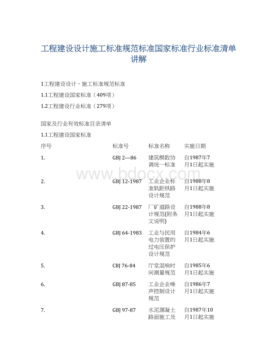 工程建设设计施工标准规范标准国家标准行业标准清单讲解Word文件下载.docx_第1页