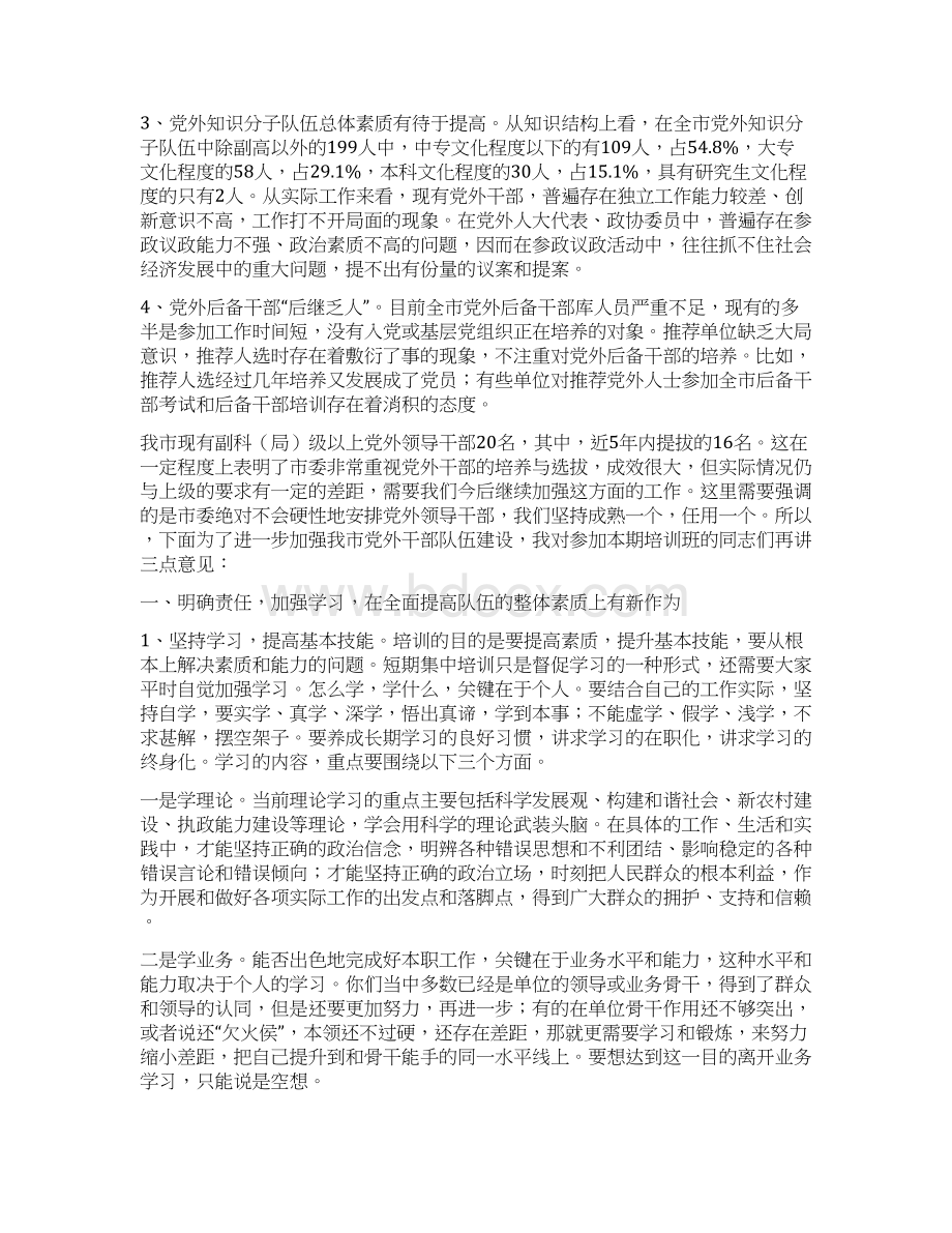 讲话稿在全市201X年党外代表及统战干部培训班结业典礼上的讲话Word文档下载推荐.docx_第2页