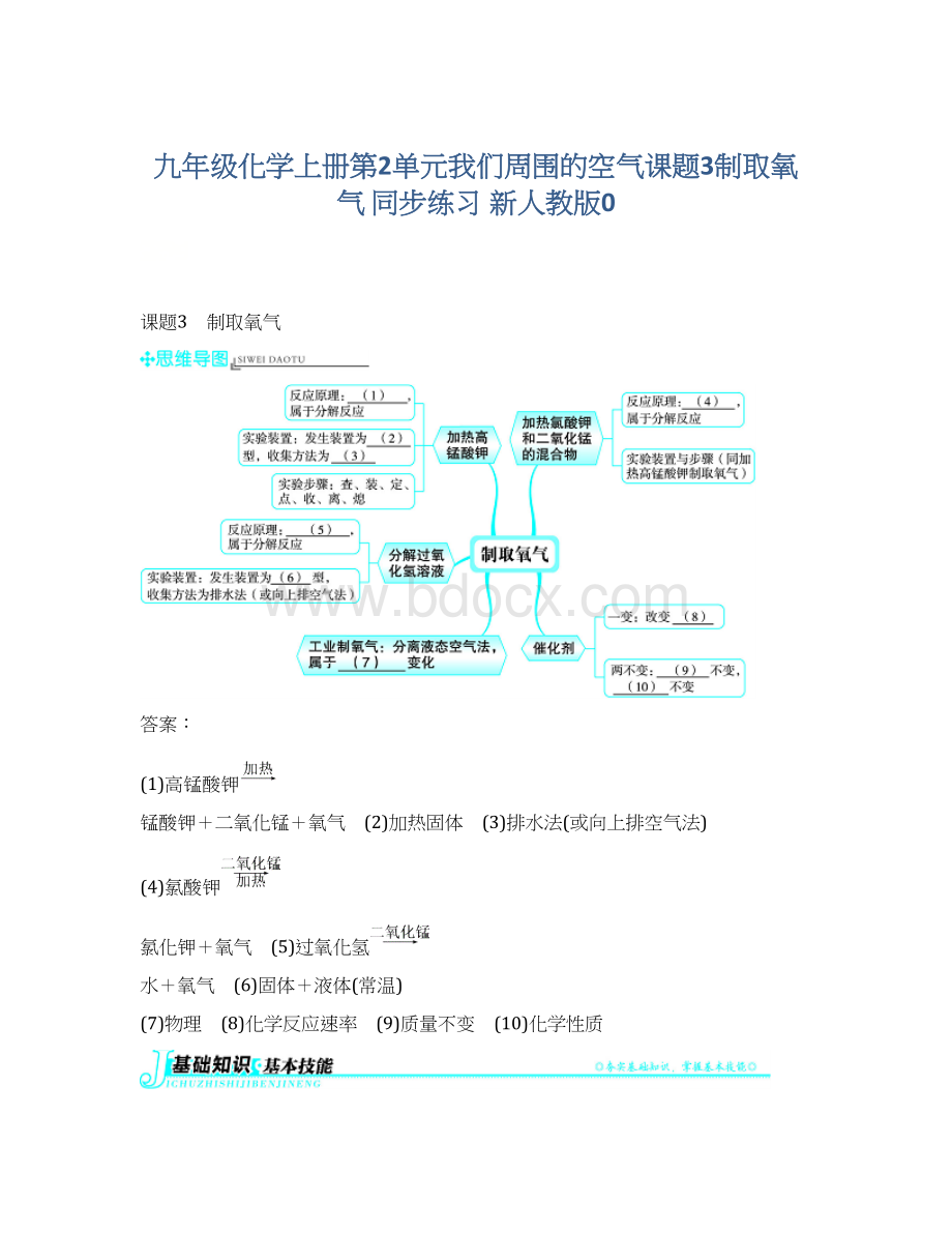 九年级化学上册第2单元我们周围的空气课题3制取氧气 同步练习 新人教版0Word格式.docx