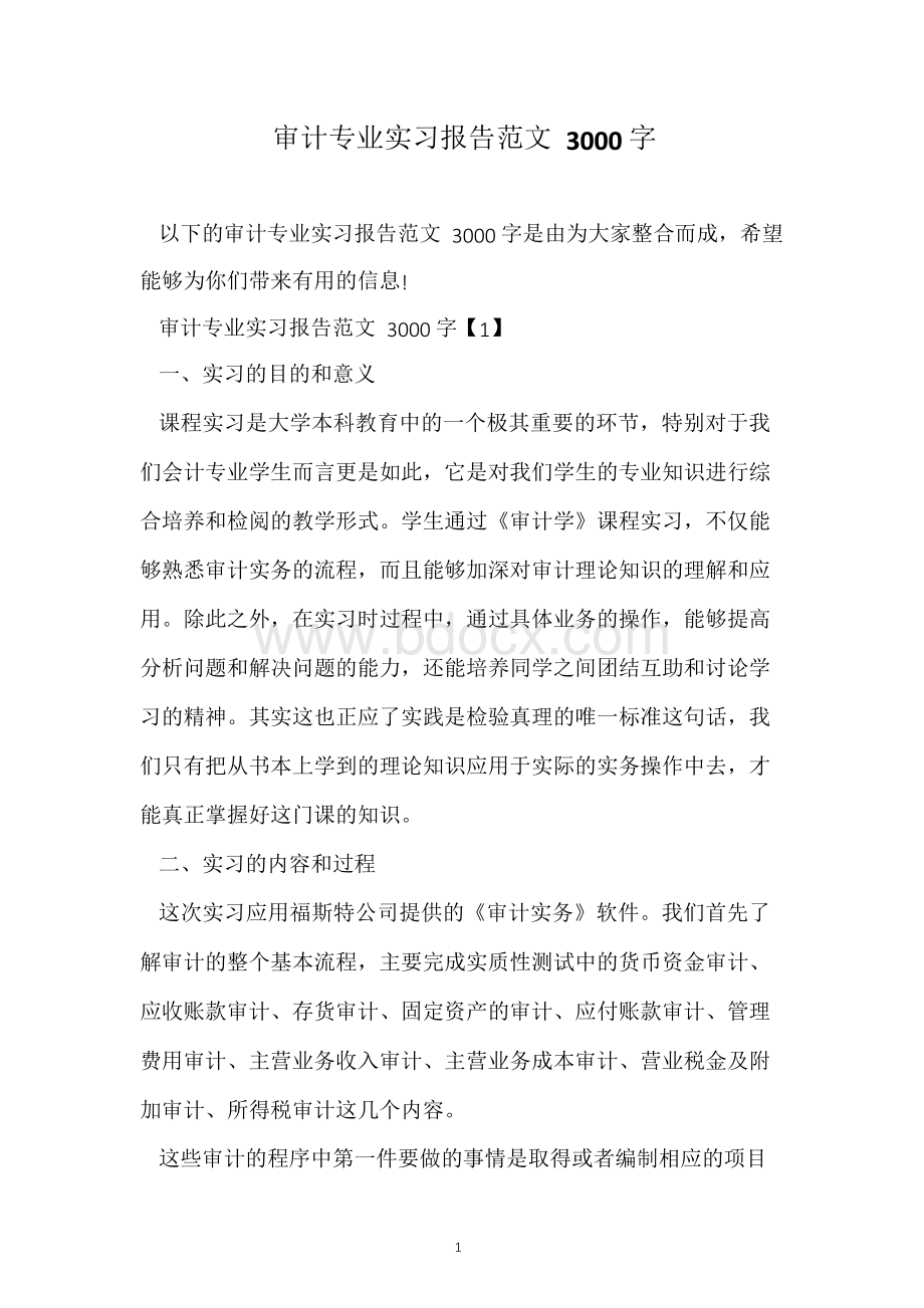 审计专业实习报告范文3000字.docx_第1页