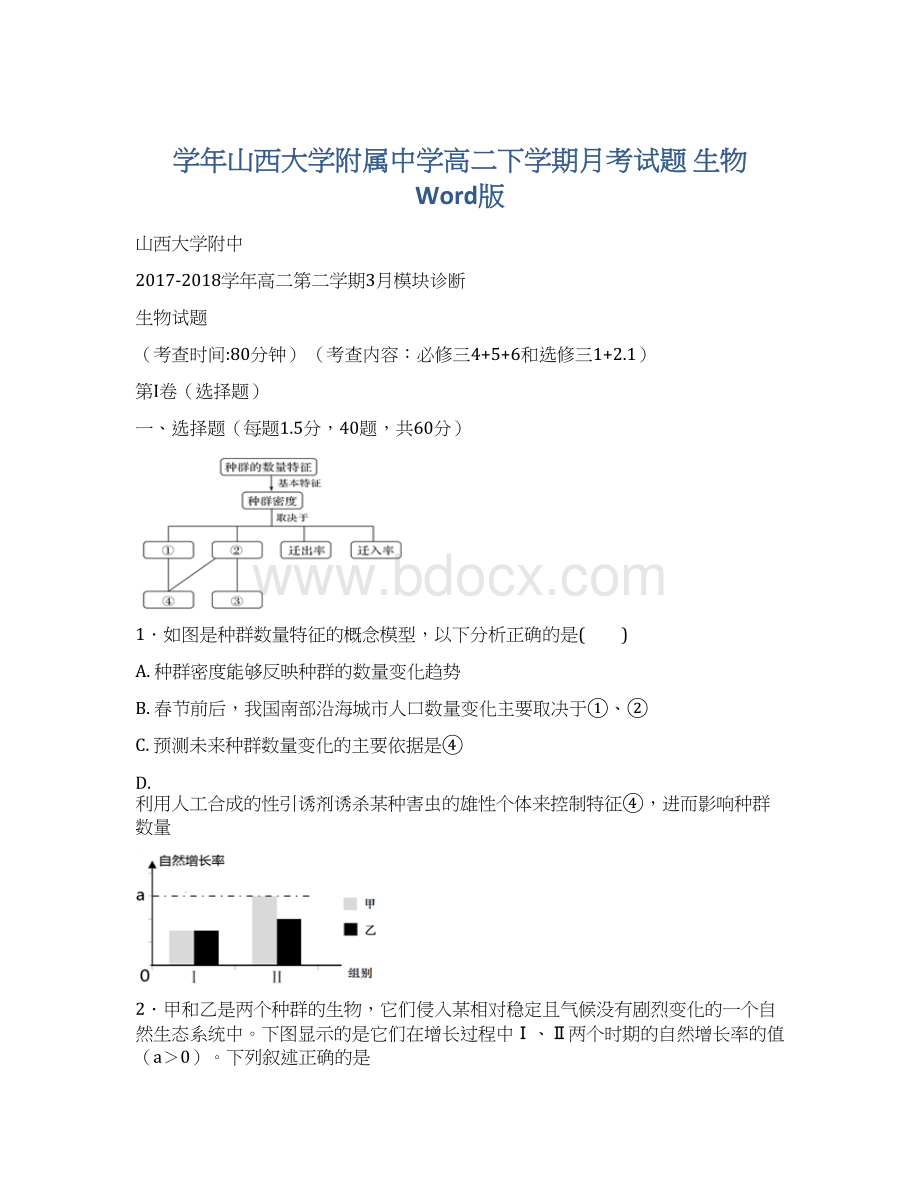 学年山西大学附属中学高二下学期月考试题 生物 Word版Word文档格式.docx_第1页